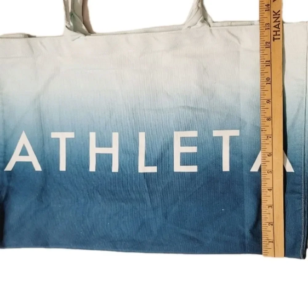 ATHLETA Blue Teal Ombre Cotton Canvas Large Tote Bag 19